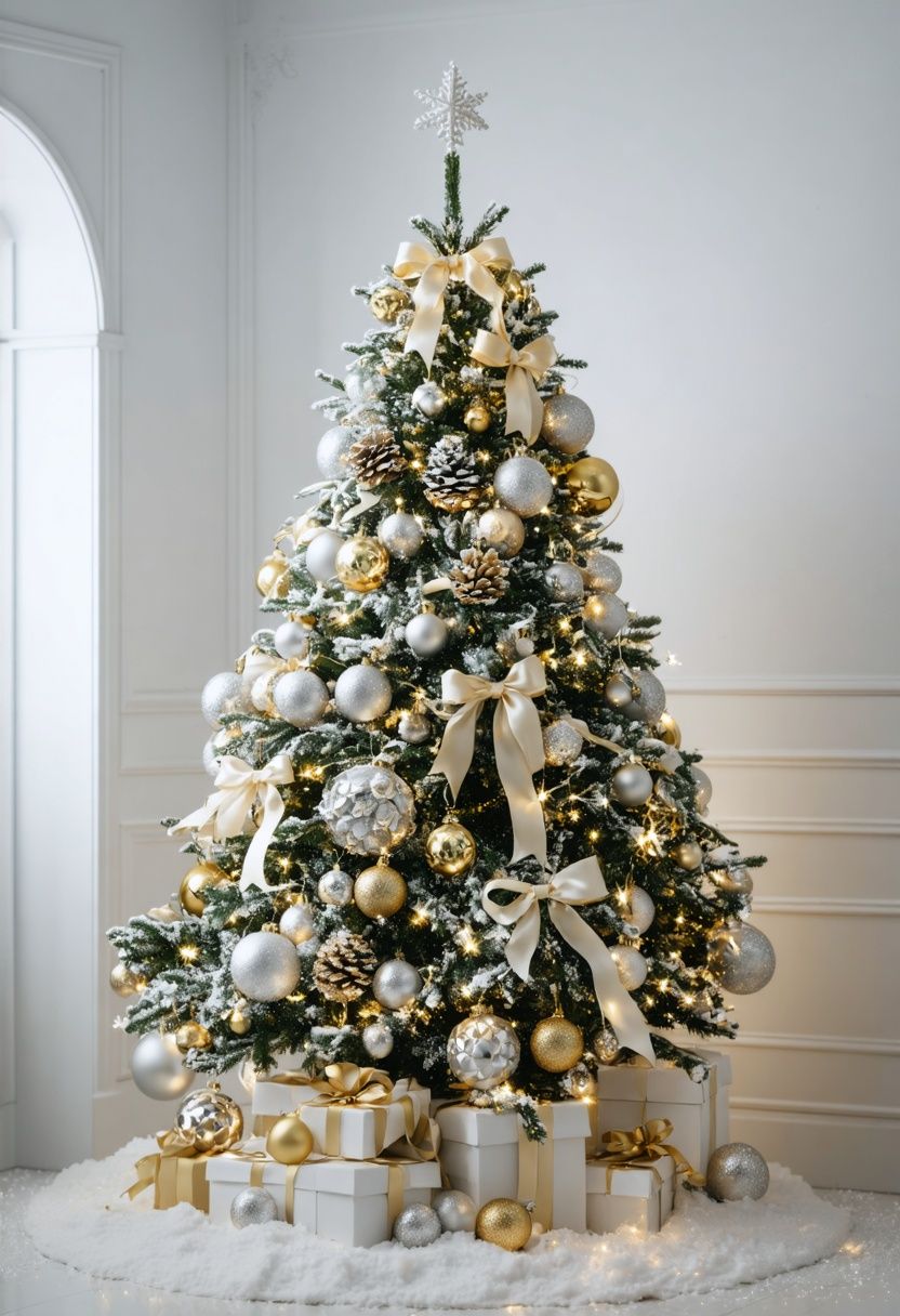 Elegant White and Gold Themed Tree