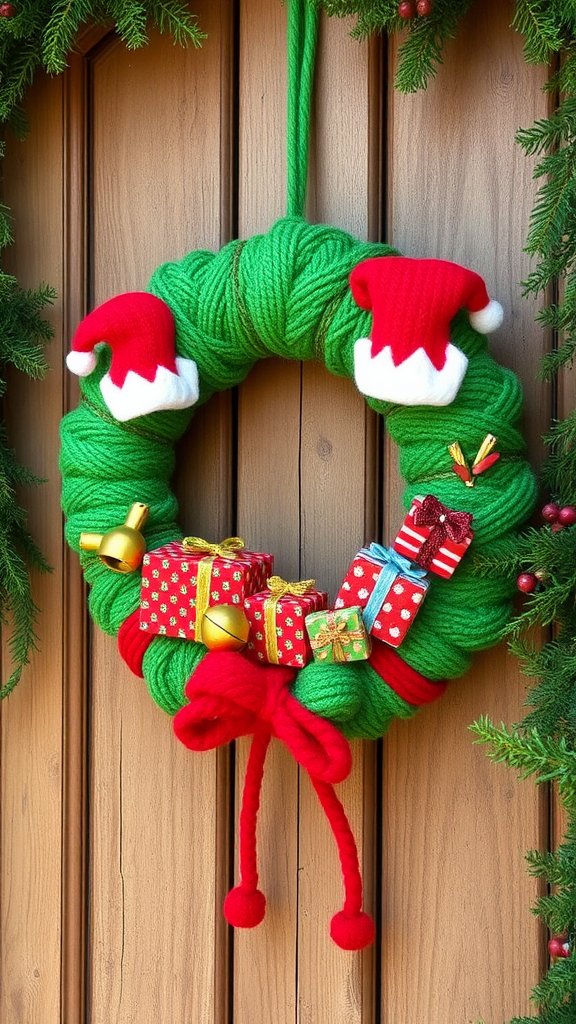 Elf-Themed Yarn Wreath