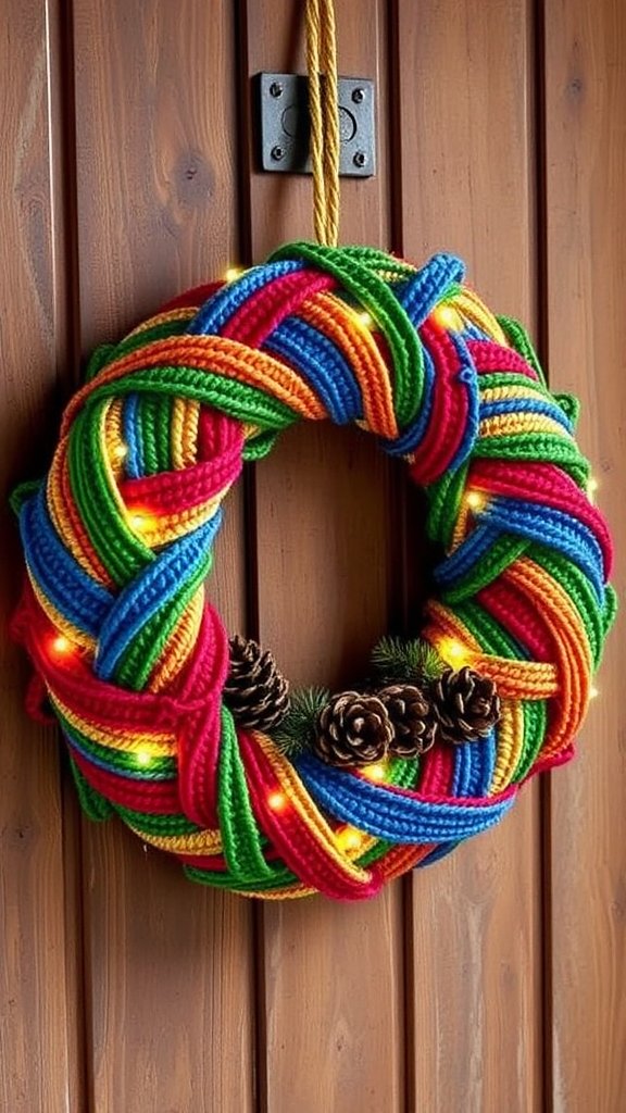 Multi-Colored Striped Yarn Wreath