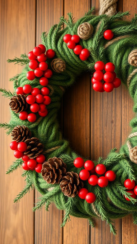 Pinecone and Berry Yarn Wreath