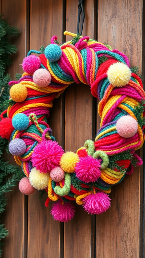 Pom-Pom Accented Yarn Wreath