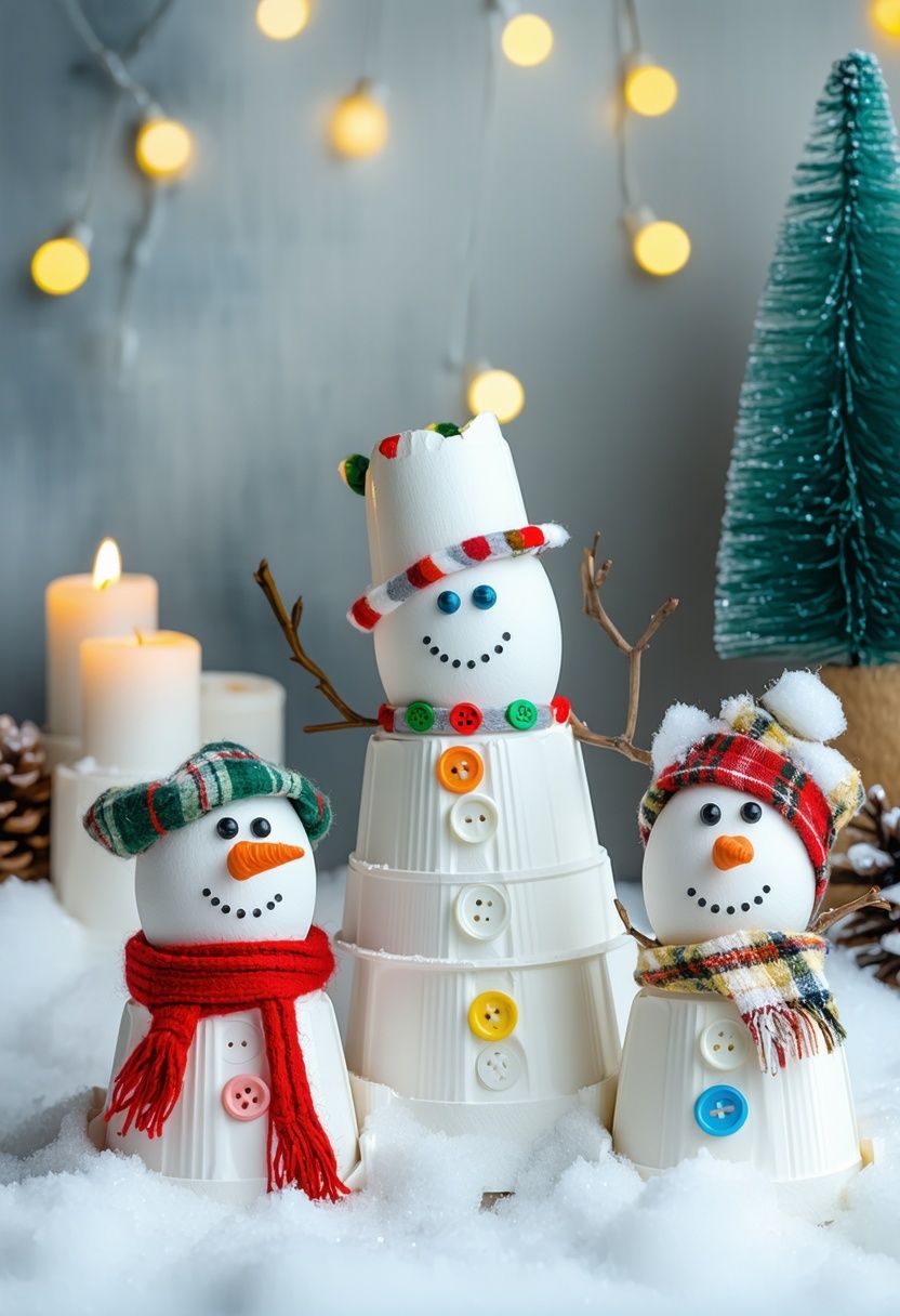 Repurposed Egg Carton Snowmen