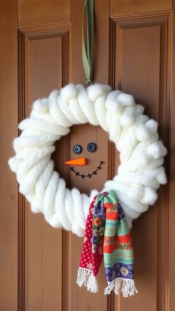 Snowman-Themed Yarn Wreath