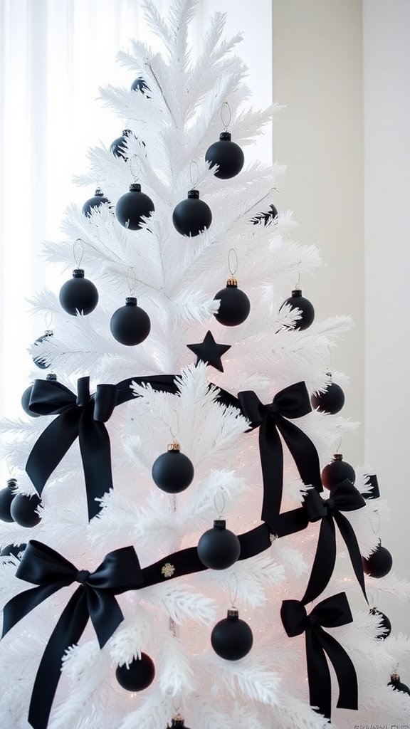 Snowy White Tree with Black Accents