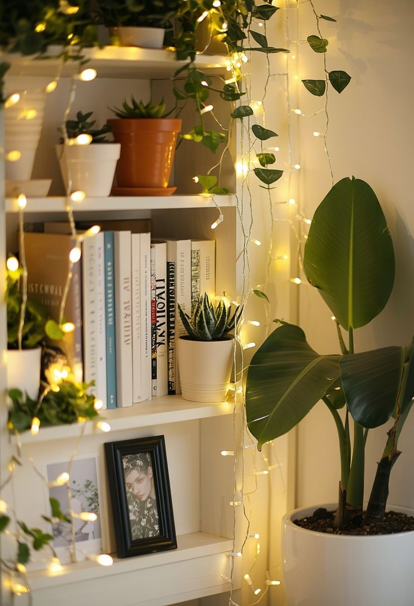 String Lights on Shelves