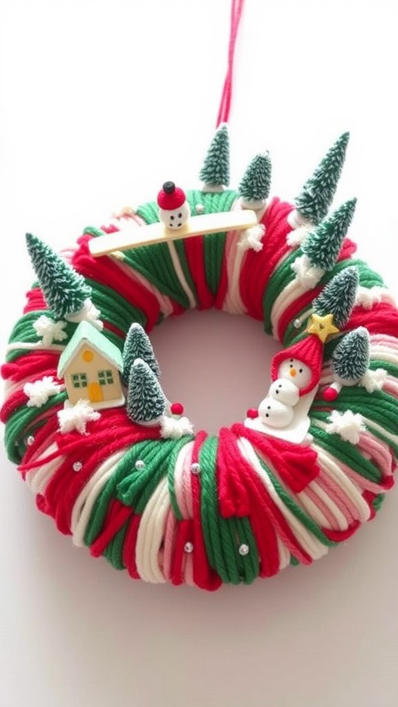 Whimsical Christmas Village Yarn Wreath