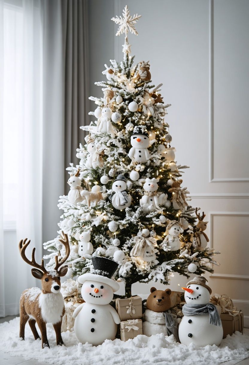 Whimsical Snowy Tree with Plush Decor