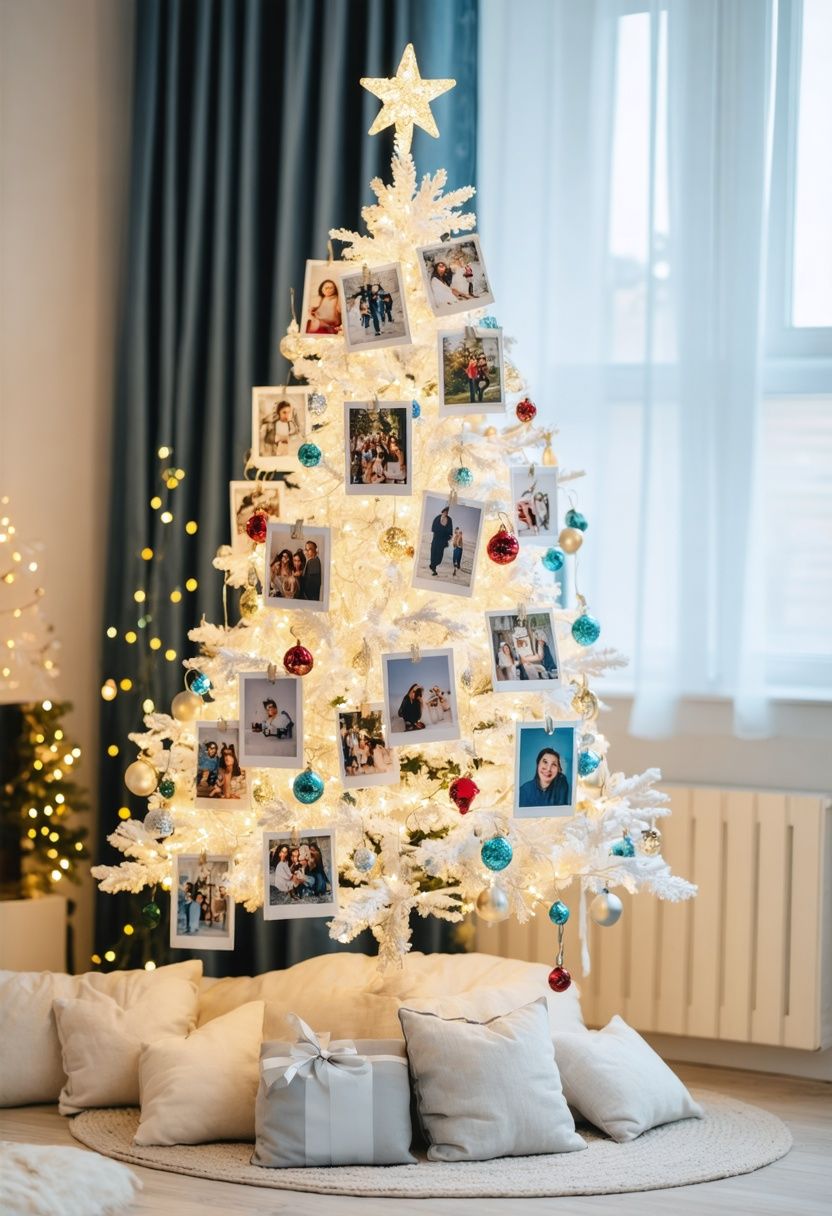 White Tree with Family Photos as Ornaments