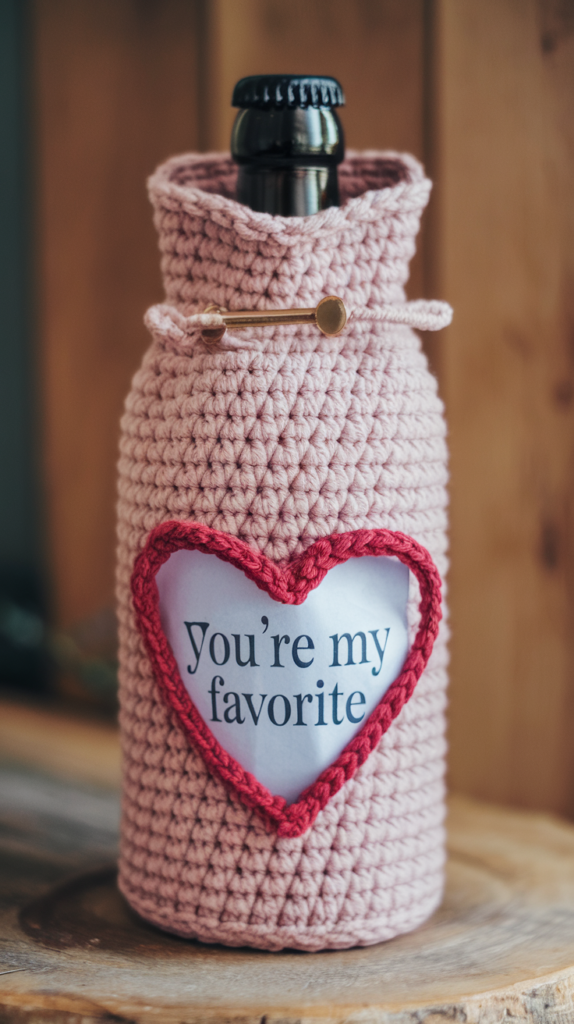 Crochet Bottle Holder with Love Messages