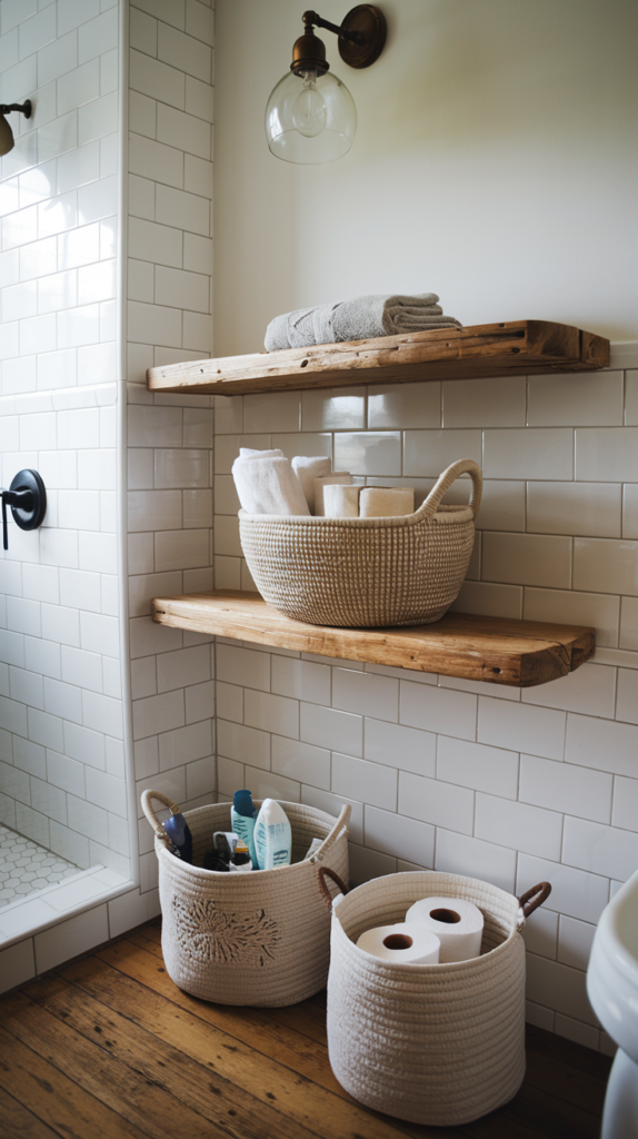 Floating Shelves with Decorative Baskets