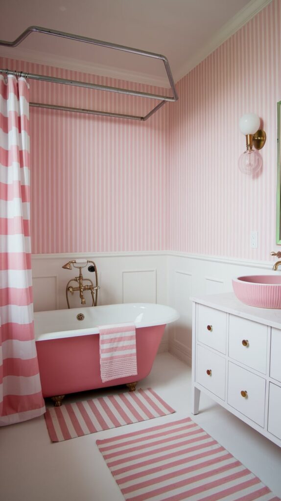 Pink and White Striped Wallpaper