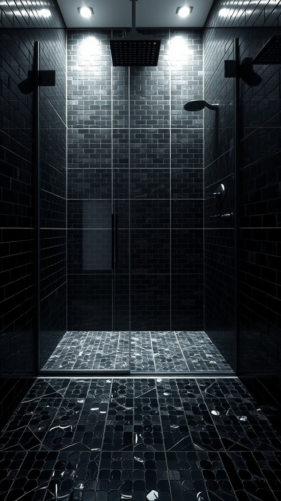 Black Mosaic Tiles in Shower Areas