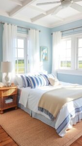 blue and white bedroom ideas for a coastal vib