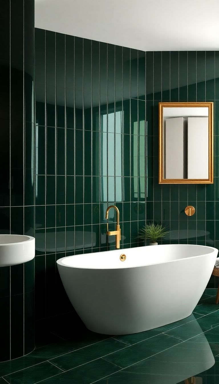 Dark Green Tile with Gold Accents