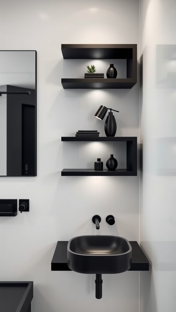 Floating Black Shelves for Minimalism