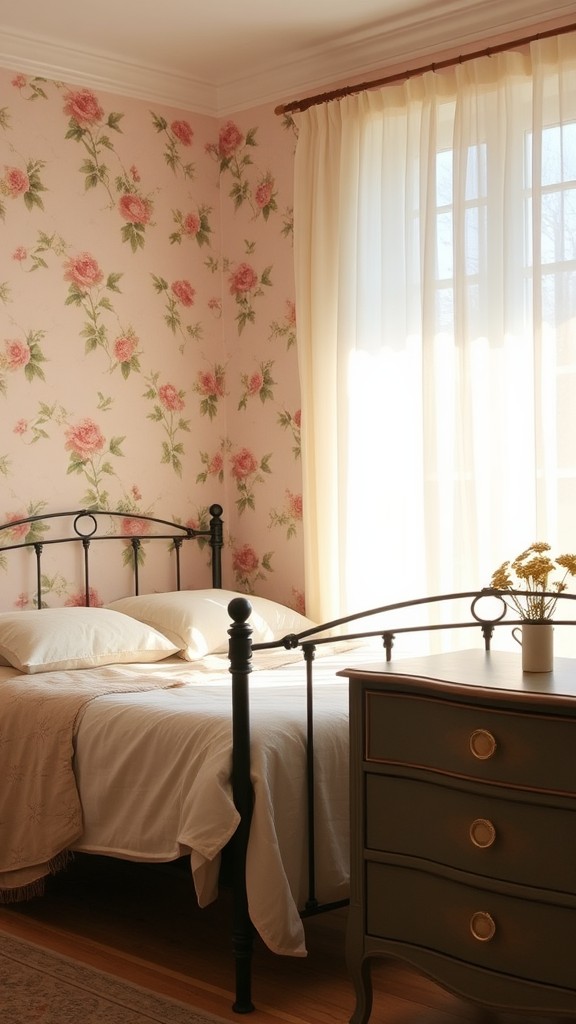 Floral Wallpaper with Dusty Pink Tones