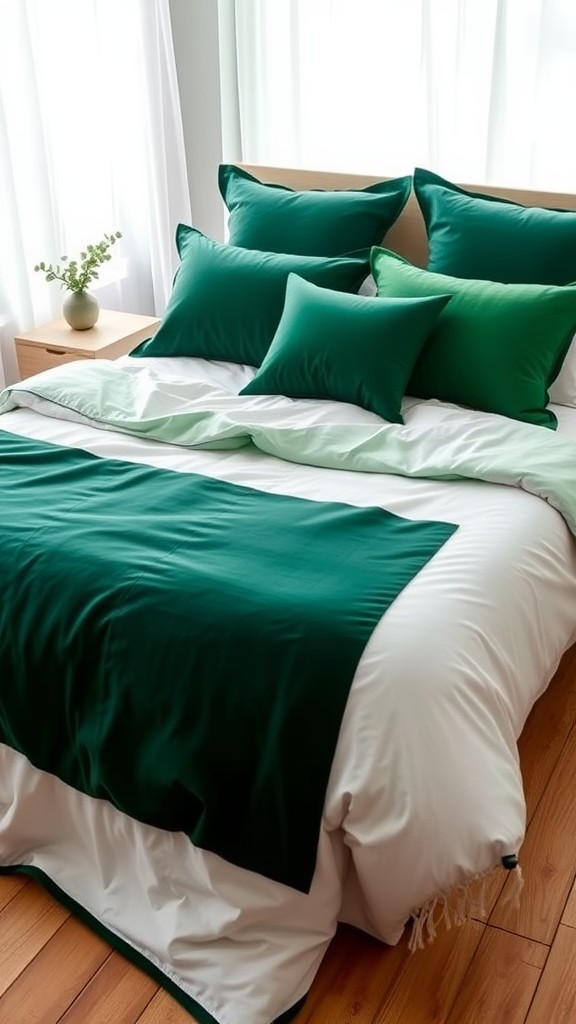 Green and White Color-Blocked Bedding