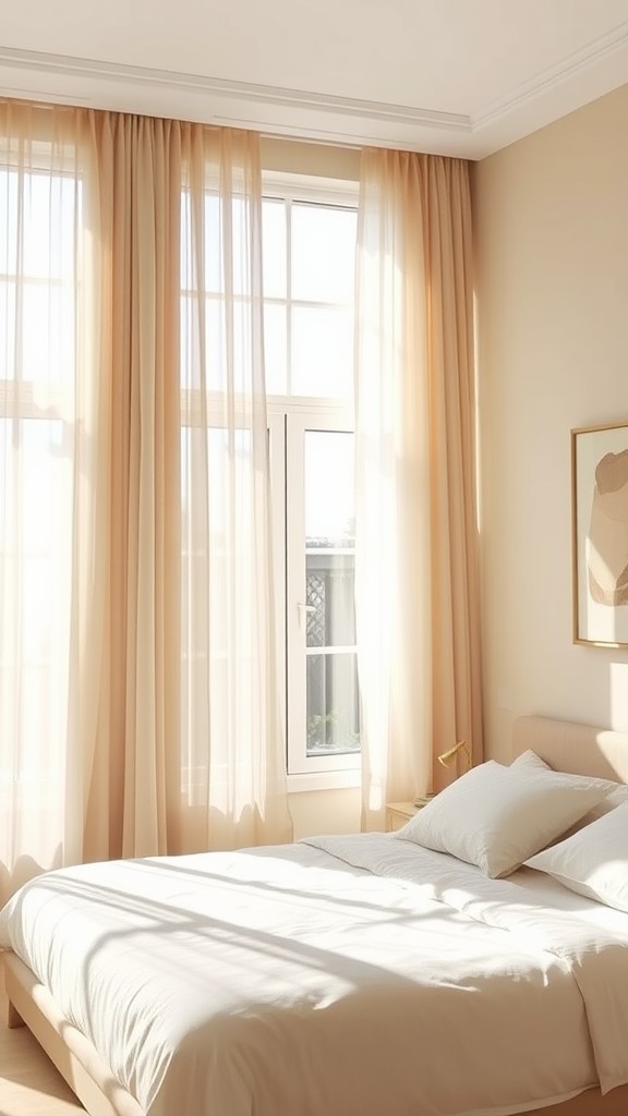 Large Windows with Sheer Beige Curtains