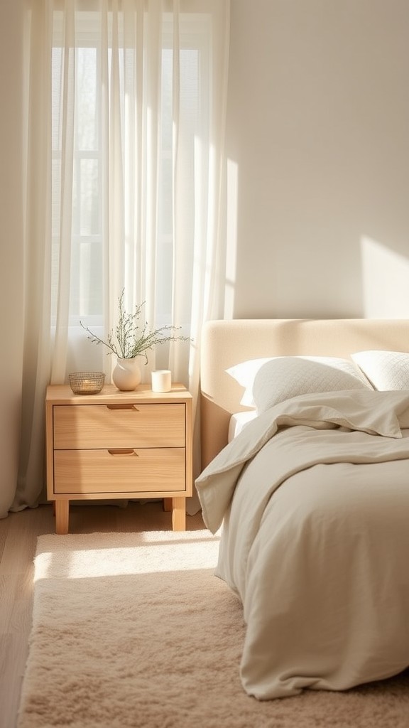 Minimalist Nightstands in Light Wood or Beige