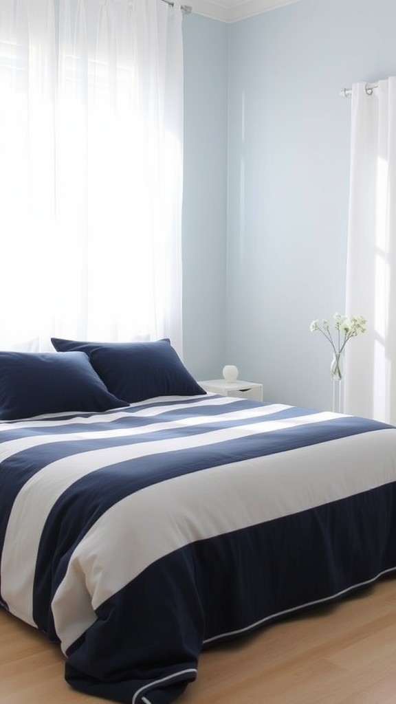 Navy and White Striped Bedding for Contrast