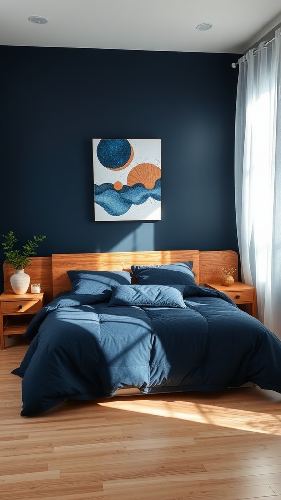 Navy Blue with Natural Wood Elements