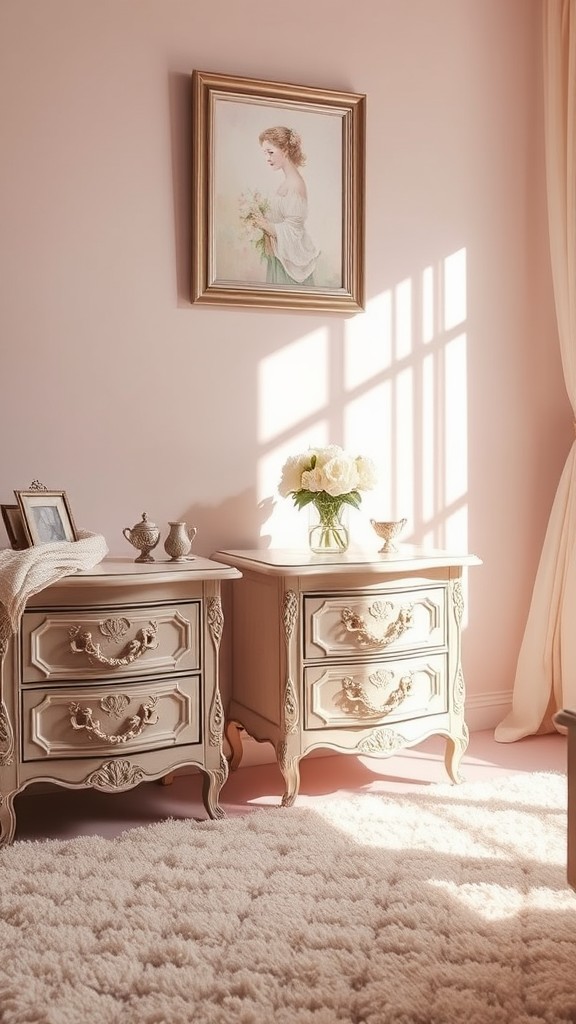 Old-style Nightstands with Pink Details