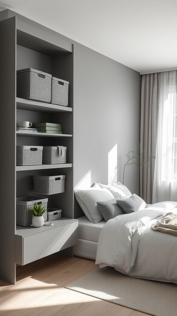 Open Shelving with Grey Baskets