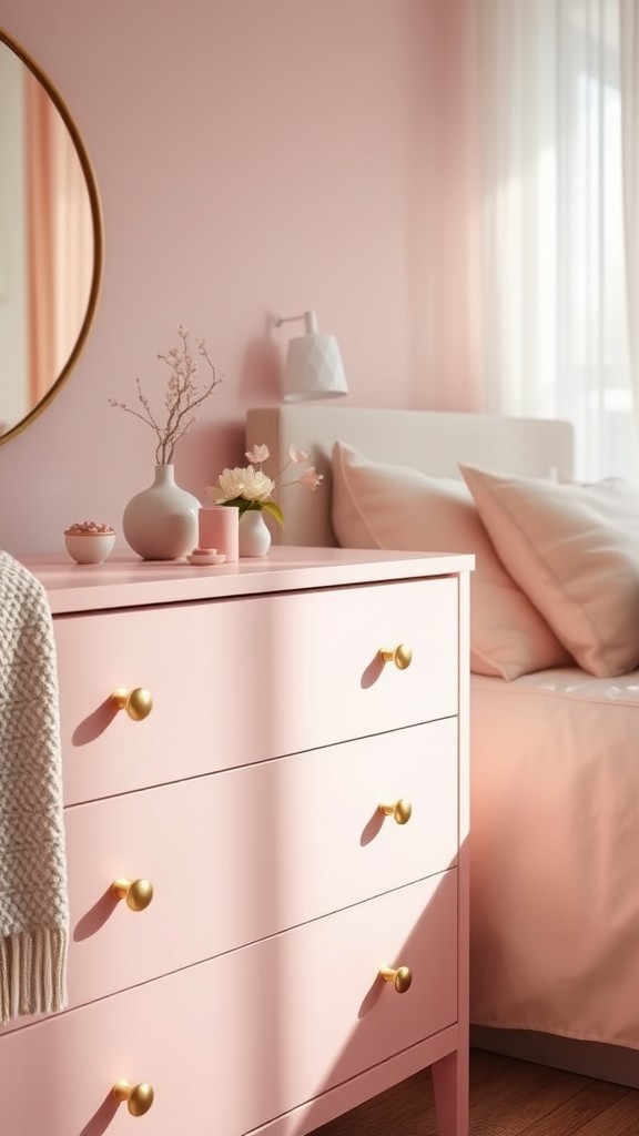 Pink Dresser with Gold Hardware