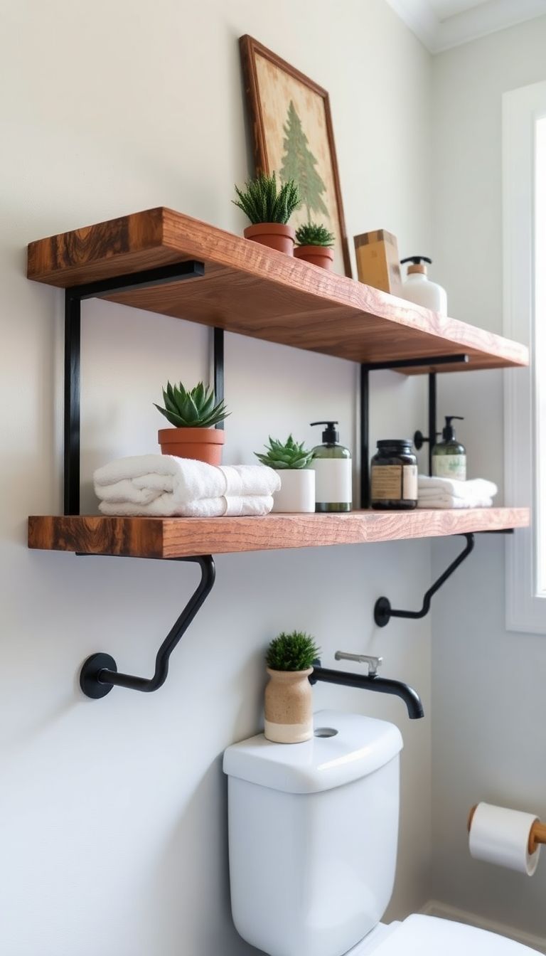 Rustic Wood Shelves with Metal Brackets