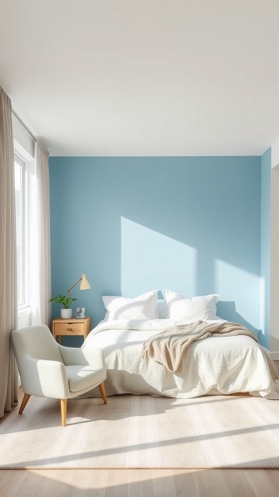 Sky Blue Accent Wall with Neutral Colors