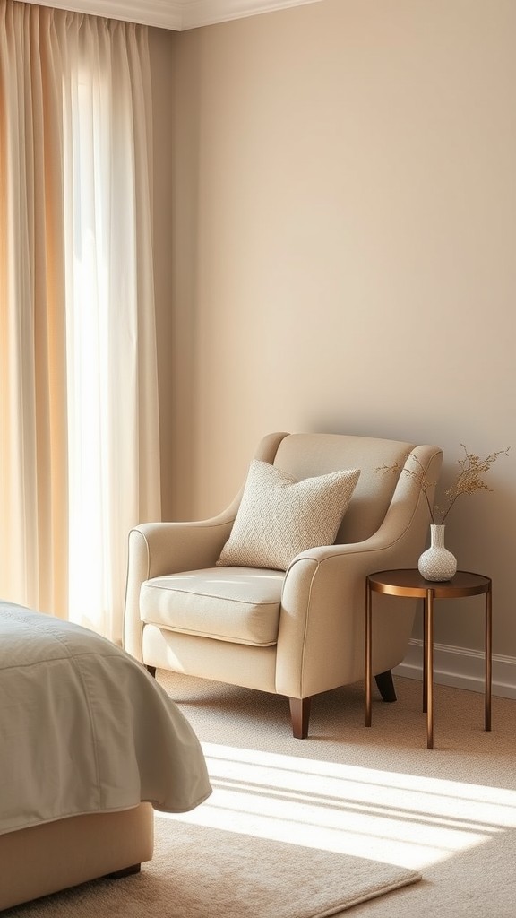 Statement Beige Armchair in a Corner Nook