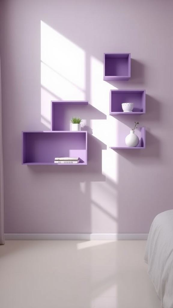 Wall-mounted Purple Shelves