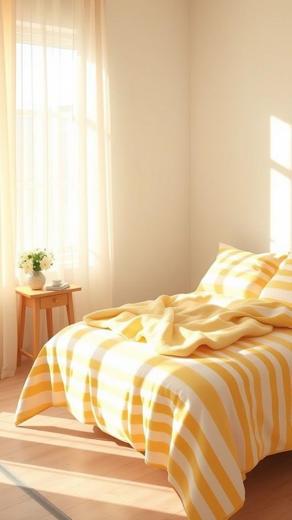 Yellow and White Striped Bedding