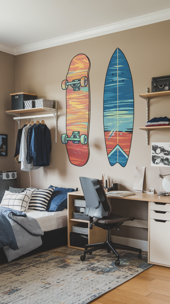 Skateboard and Surfboard Wall Art