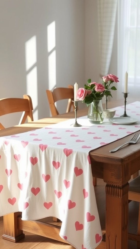 Heart-Patterned Tablecloths and Runner