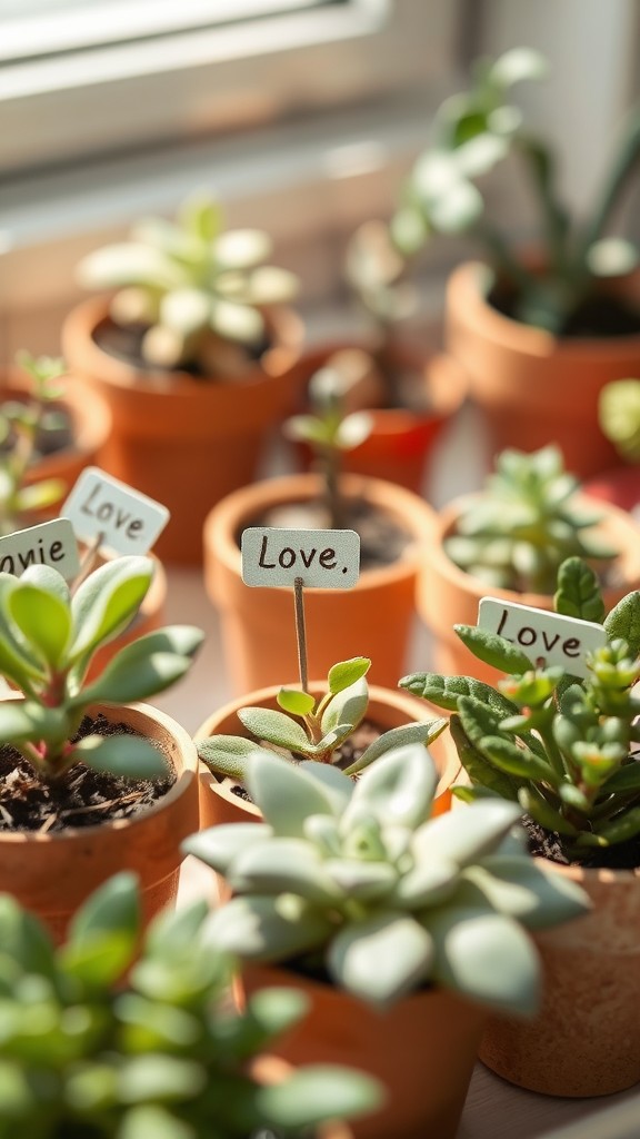 Miniature Potted Plants with Love Notes