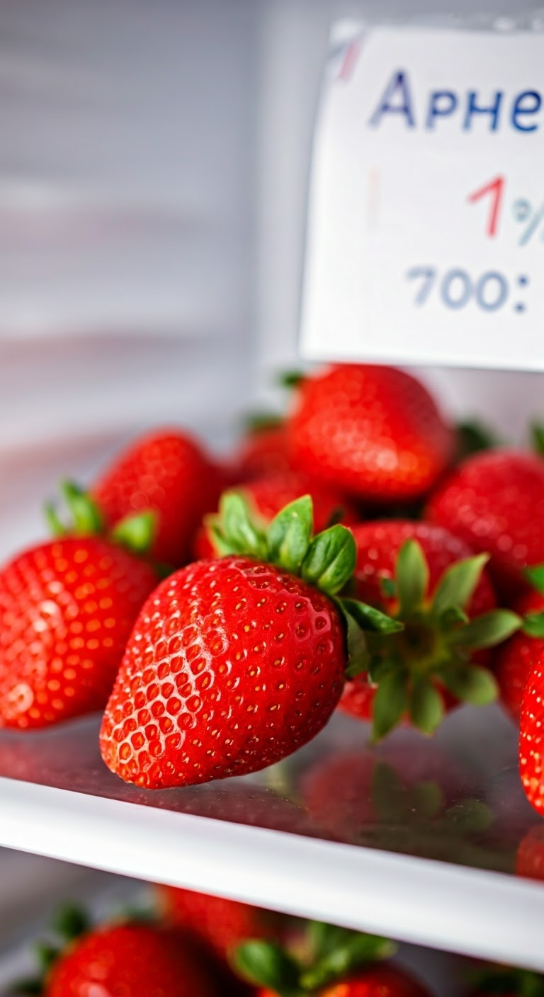 Fresh strawberries in a fridge