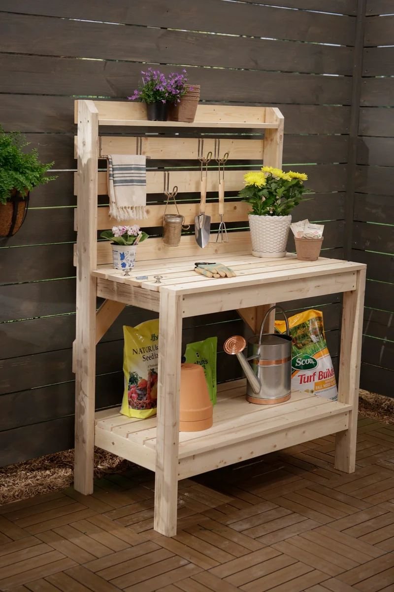 Charming Slatted Back Potting Bench Design