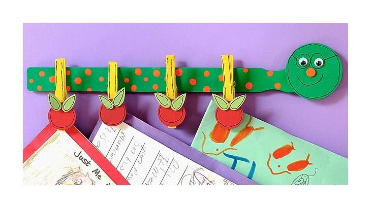 Creative Bookworm Clothespin Organizer Idea