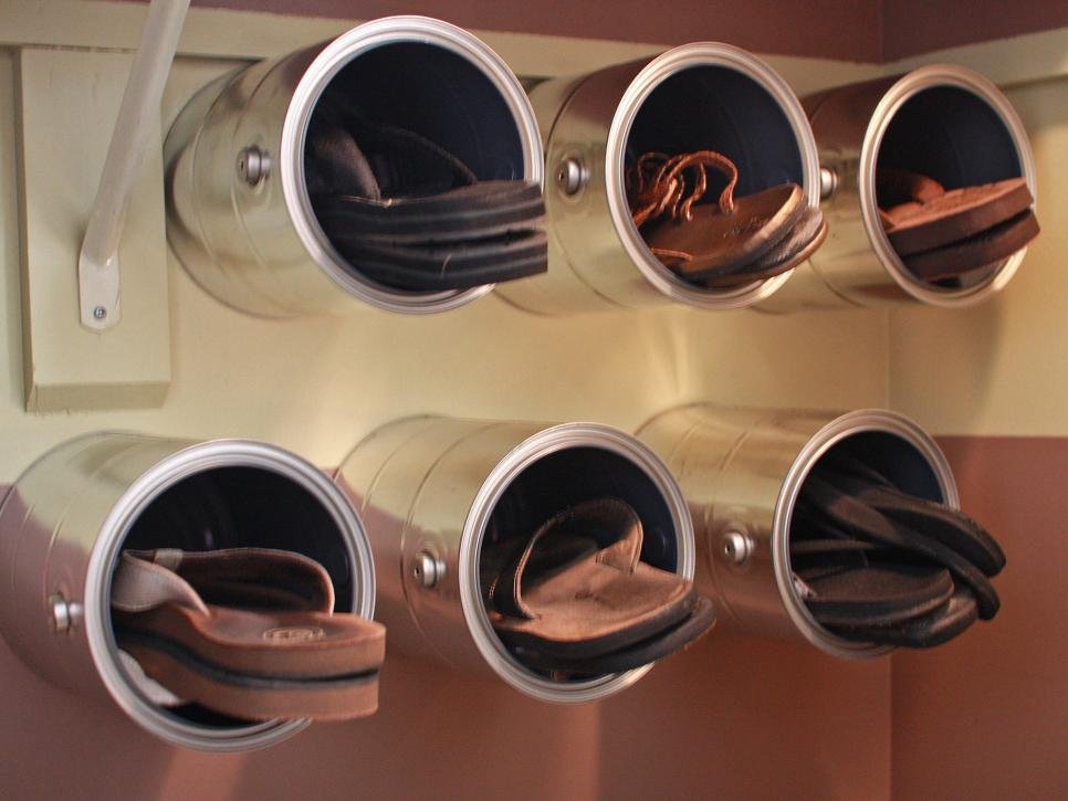 Creative Shoe Storage Using Paint Cans