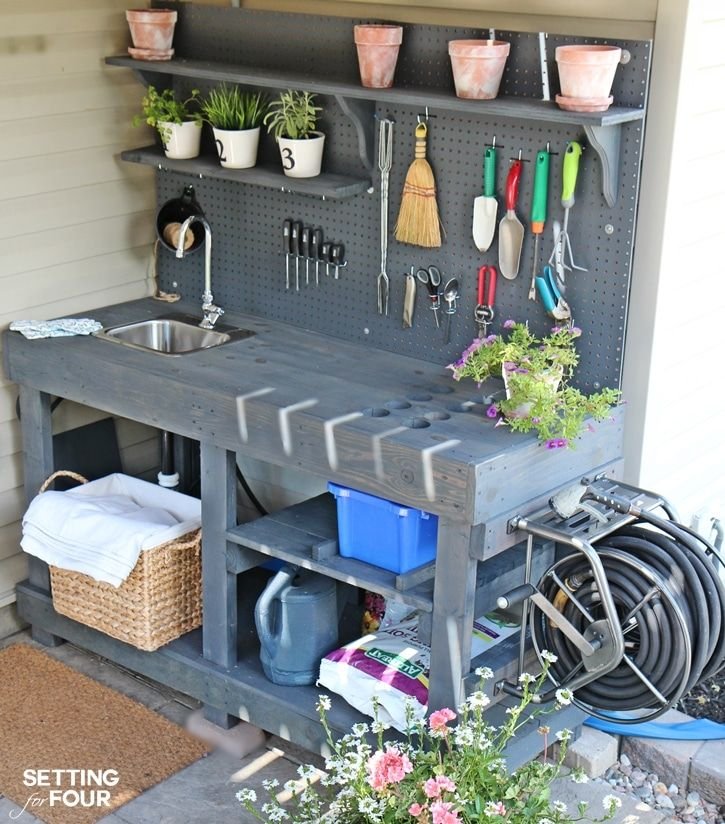 Eco-Friendly Potting Bench with Tool Storage