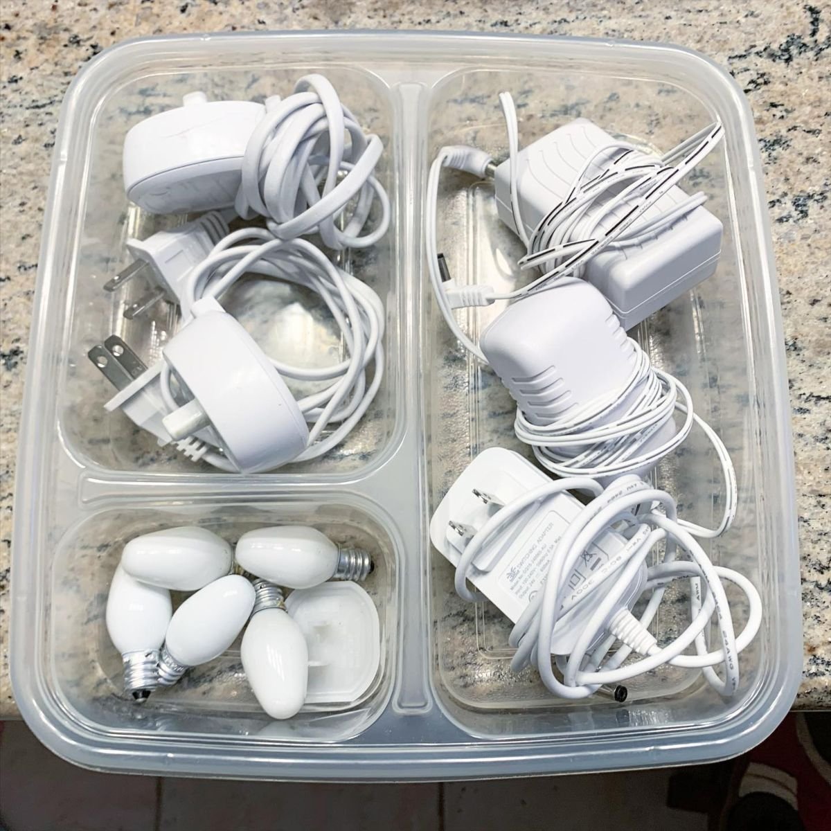 Organize Chargers with Tupperware