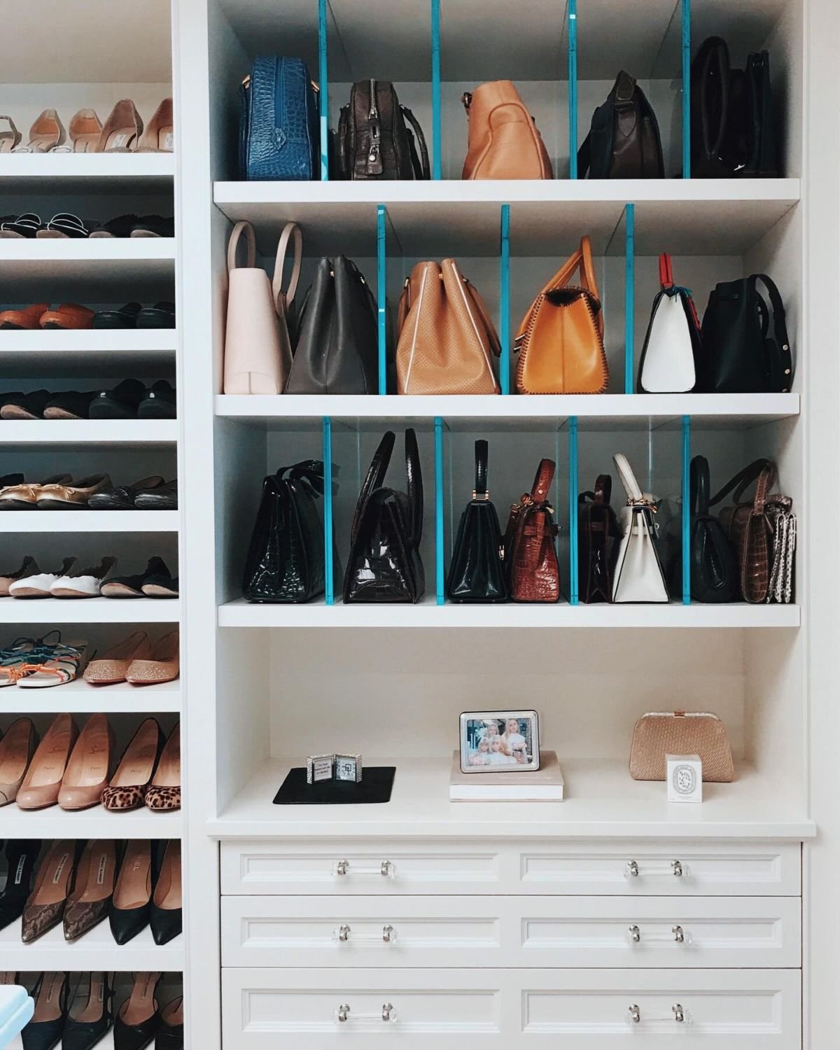 Organize Purses with Glass Dividers