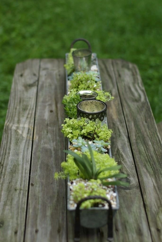 Rustic Table Centerpieces Using Rain Gutters