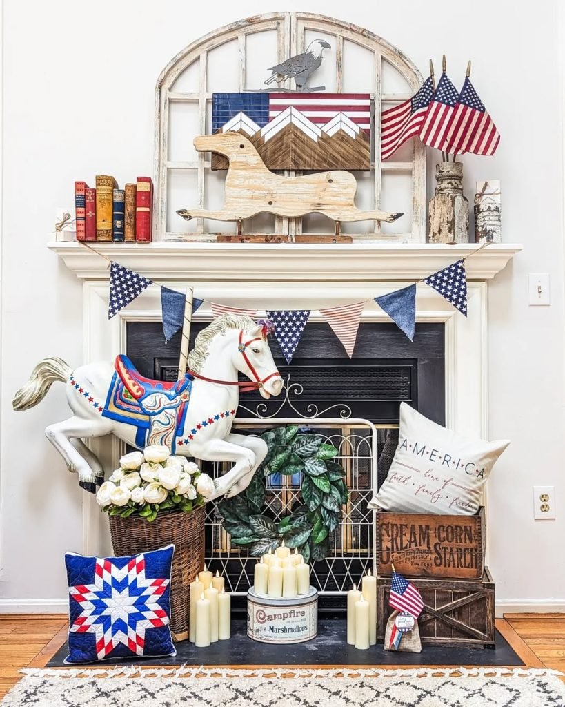 Charming Patriotic Mantel Decor