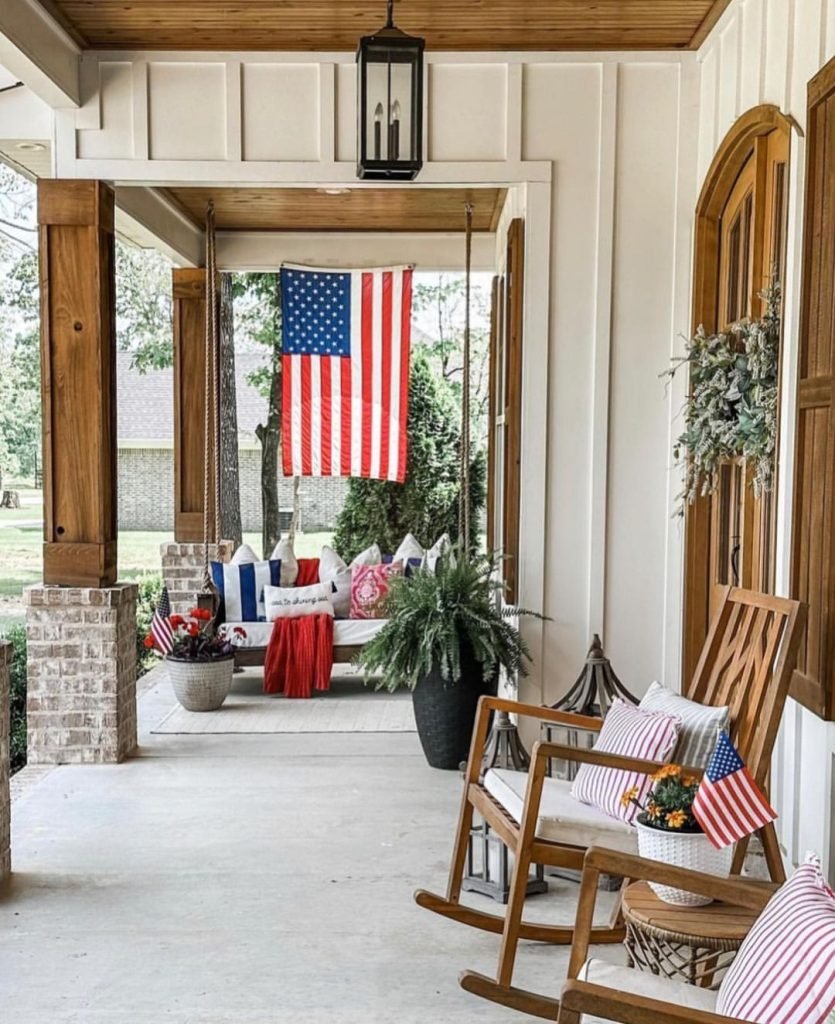 Covered Porch with Flags