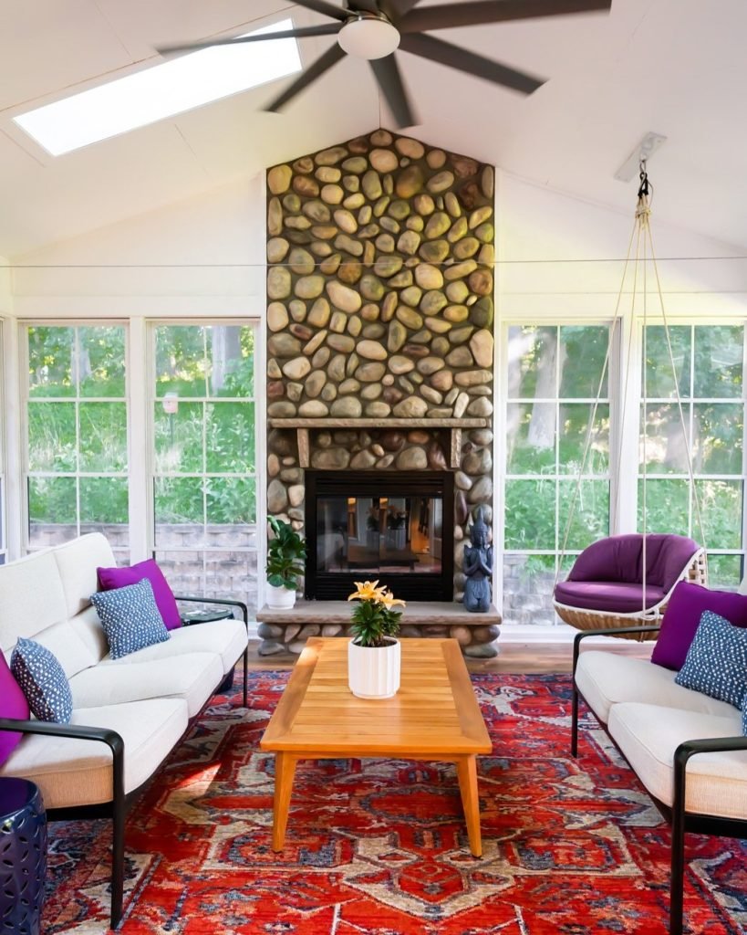 Cozy Stone Fireplace Centerpiece