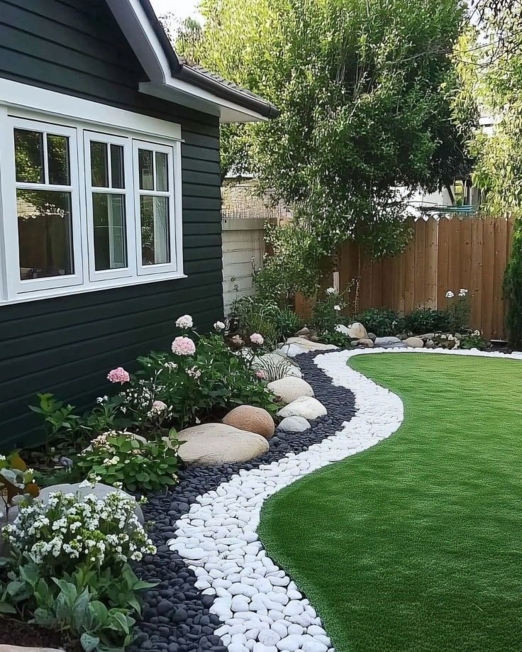 Curved River Rock Edging