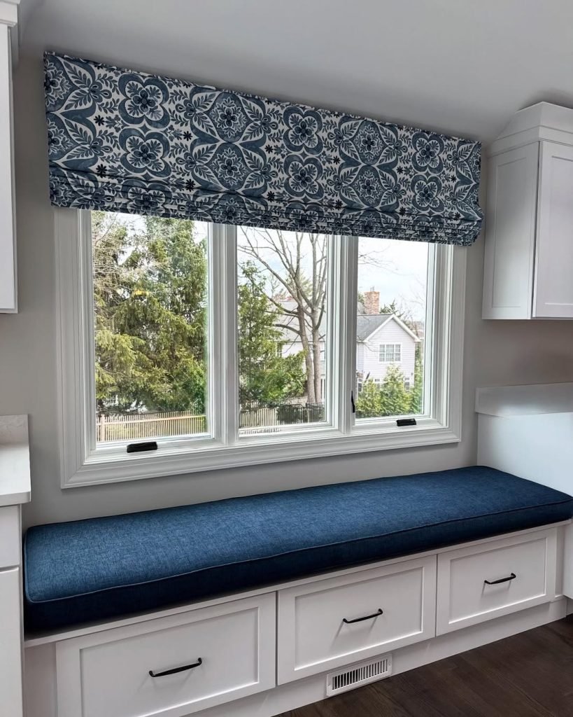 Navy Floral Window Seat Design