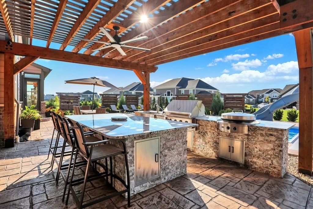 Shaded Poolside Kitchen Retreat